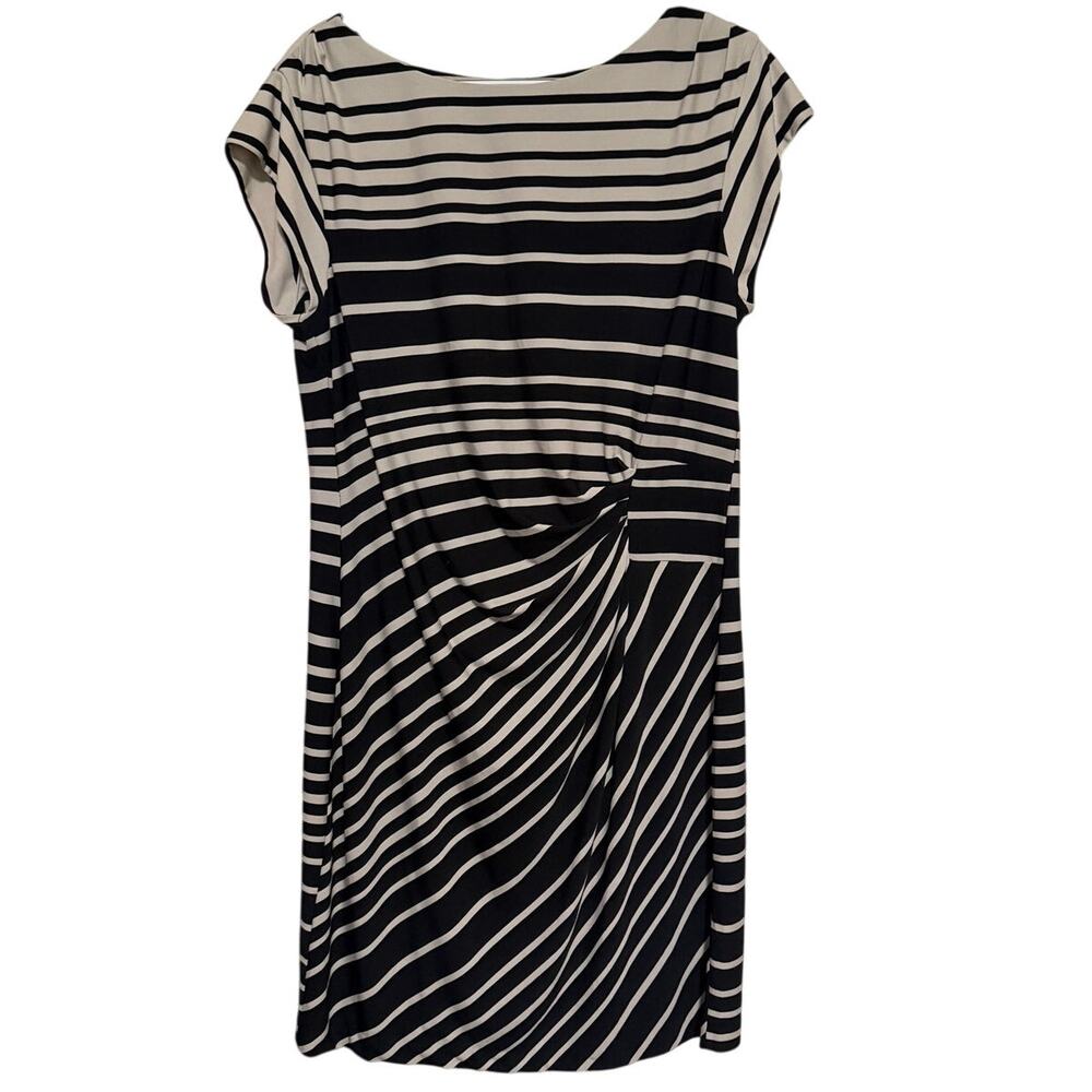 Coldwater Creek Women's Black Beige Cap Sleeve Striped‎ Sheath Dress Size M